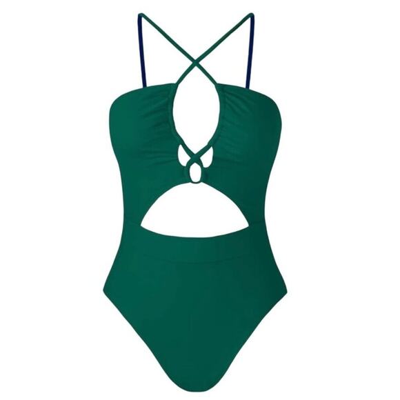 Cupshe Womens Green One-Piece Swimsuit M Crisscross Cutout High-Waist NWT Cheeky - Picture 3 of 7